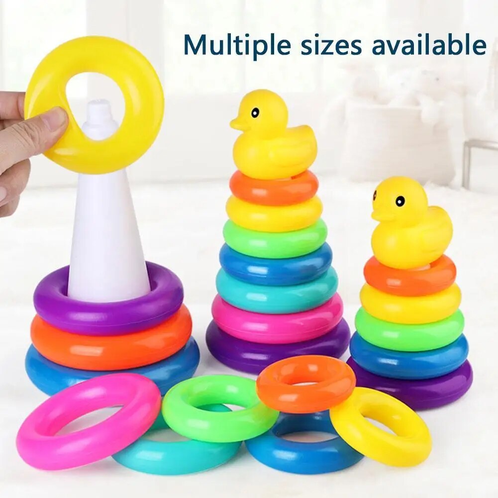 Toddler Toy Tower Cup Stacking Duck Baby Toy Montessori Educational Kids Bathtub Toy Toddler Rainbow Tower Stacking Bathe Circle