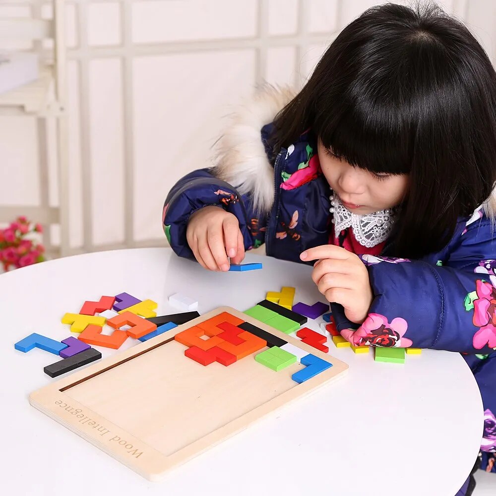 1PCS Wooden Jigsaw Puzzles Baby Toy Tangram Montessori Materials Educational Toys For Children Bricks Kids Learning Toys