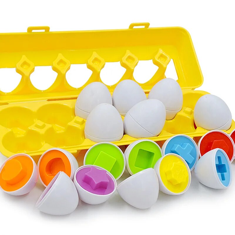 6/12PCS Montessori Smart Eggs In Cup Education Early Learning Geometric Shape Math Alphabet Puzzle Sorter Game Baby Toy Children