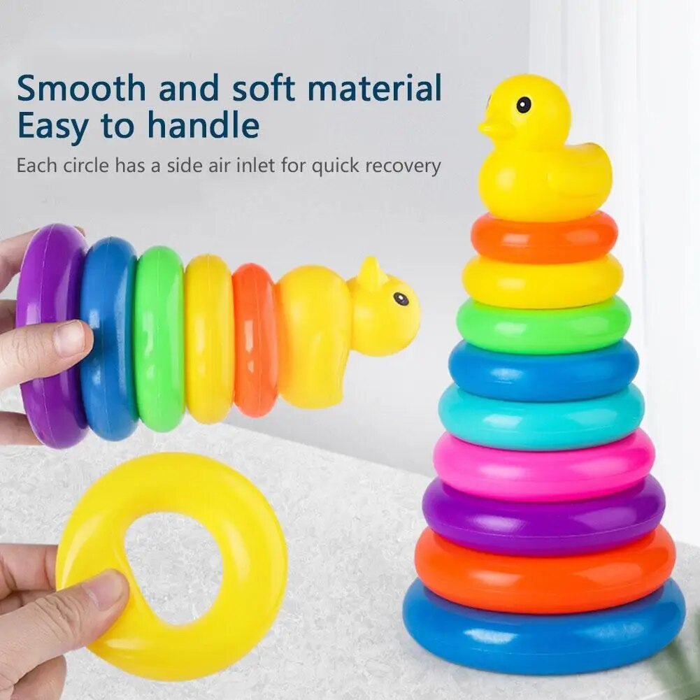 Toddler Toy Tower Cup Stacking Duck Baby Toy Montessori Educational Kids Bathtub Toy Toddler Rainbow Tower Stacking Bathe Circle