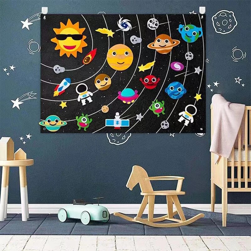 Kids DIY Felt Board Toys Montessori Story Board Interactive Puzzle Early Learning Cartoon Pattern Wall Decoration Baby Toy Gift