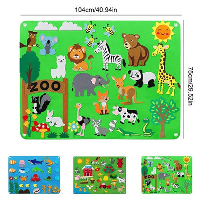 Kids DIY Felt Board Toys Montessori Story Board Interactive Puzzle Early Learning Cartoon Pattern Wall Decoration Baby Toy Gift