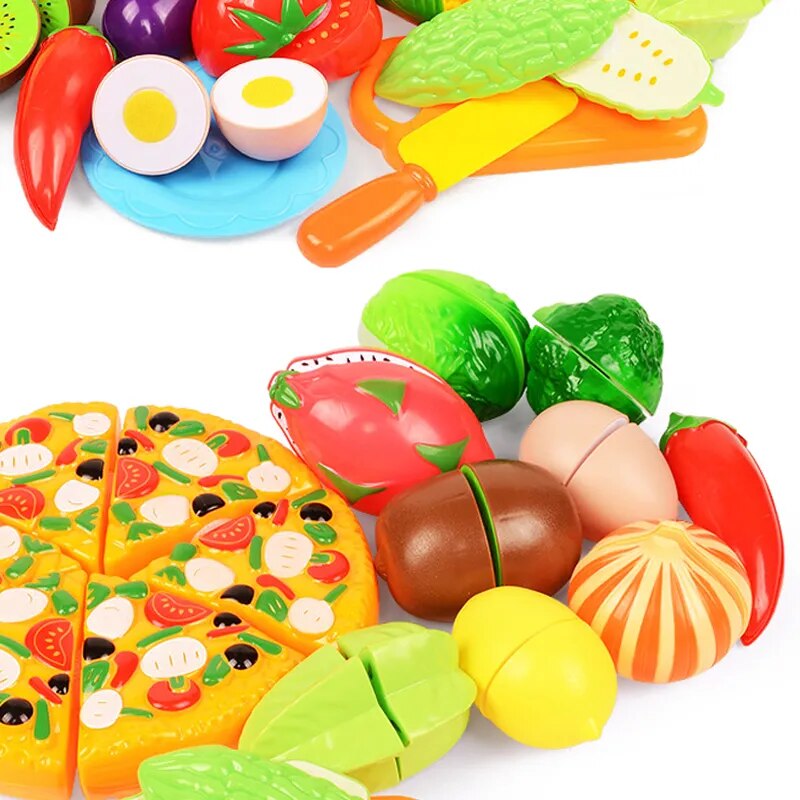 Hot Sale Role Play Educational Gift Baby Toy Pretend Play Food Set Fruits Vegetable Kitchen Playset for Kid's Gift Assembly Game