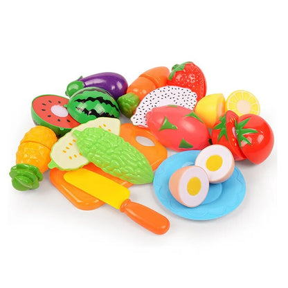 Hot Sale Role Play Educational Gift Baby Toy Pretend Play Food Set Fruits Vegetable Kitchen Playset for Kid's Gift Assembly Game