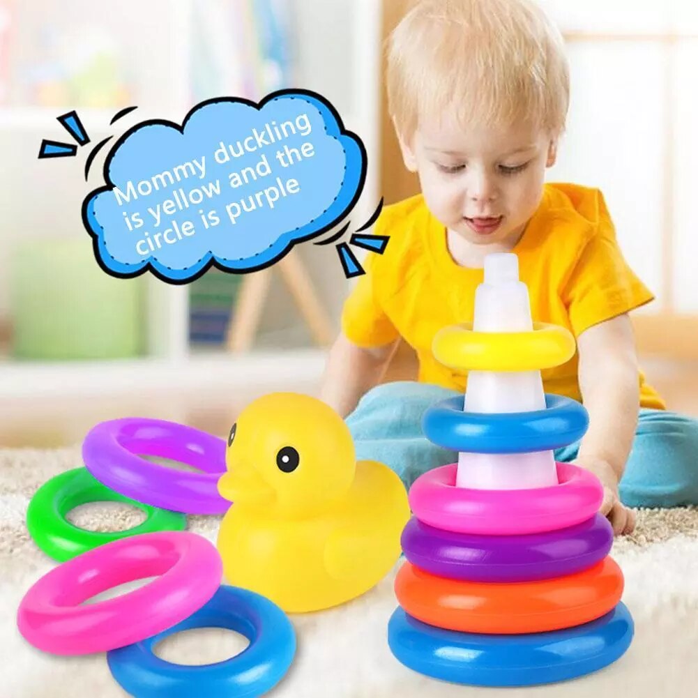 Toddler Toy Tower Cup Stacking Duck Baby Toy Montessori Educational Kids Bathtub Toy Toddler Rainbow Tower Stacking Bathe Circle