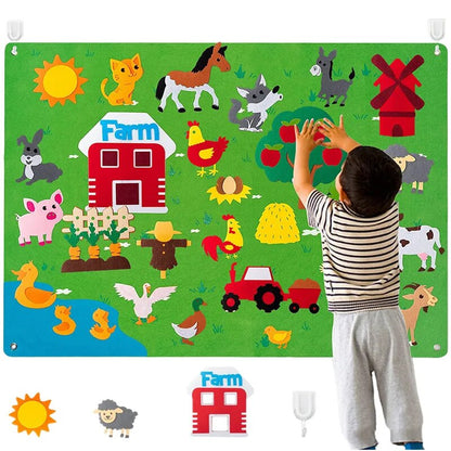 Kids DIY Felt Board Toys Montessori Story Board Interactive Puzzle Early Learning Cartoon Pattern Wall Decoration Baby Toy Gift